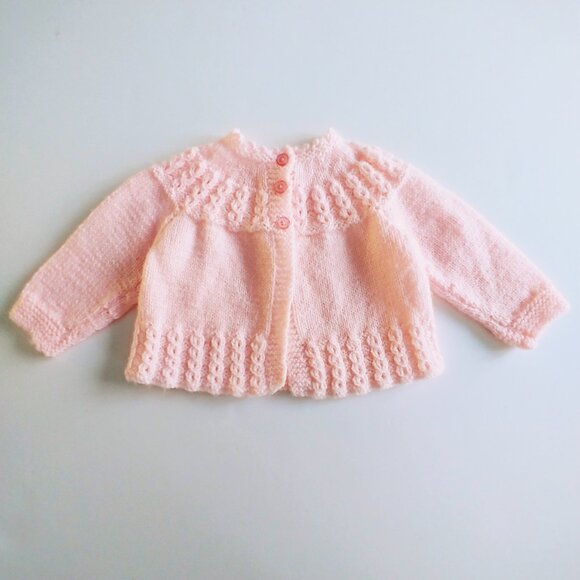 2 Piece Hand-Knit Light Pink Baby Dress and Matching Cardigan - Picture 11 of 15